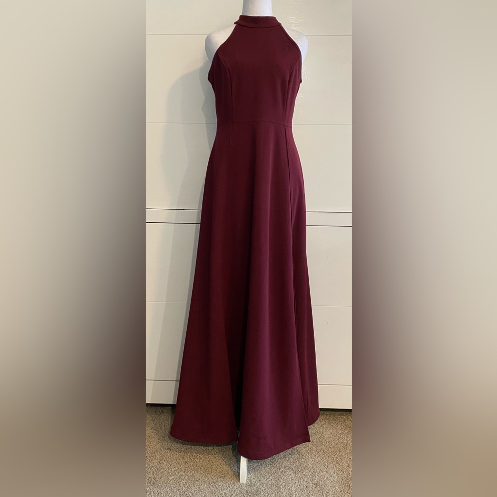 Elegant Burgundy Long Dress with Double Low Front Slits